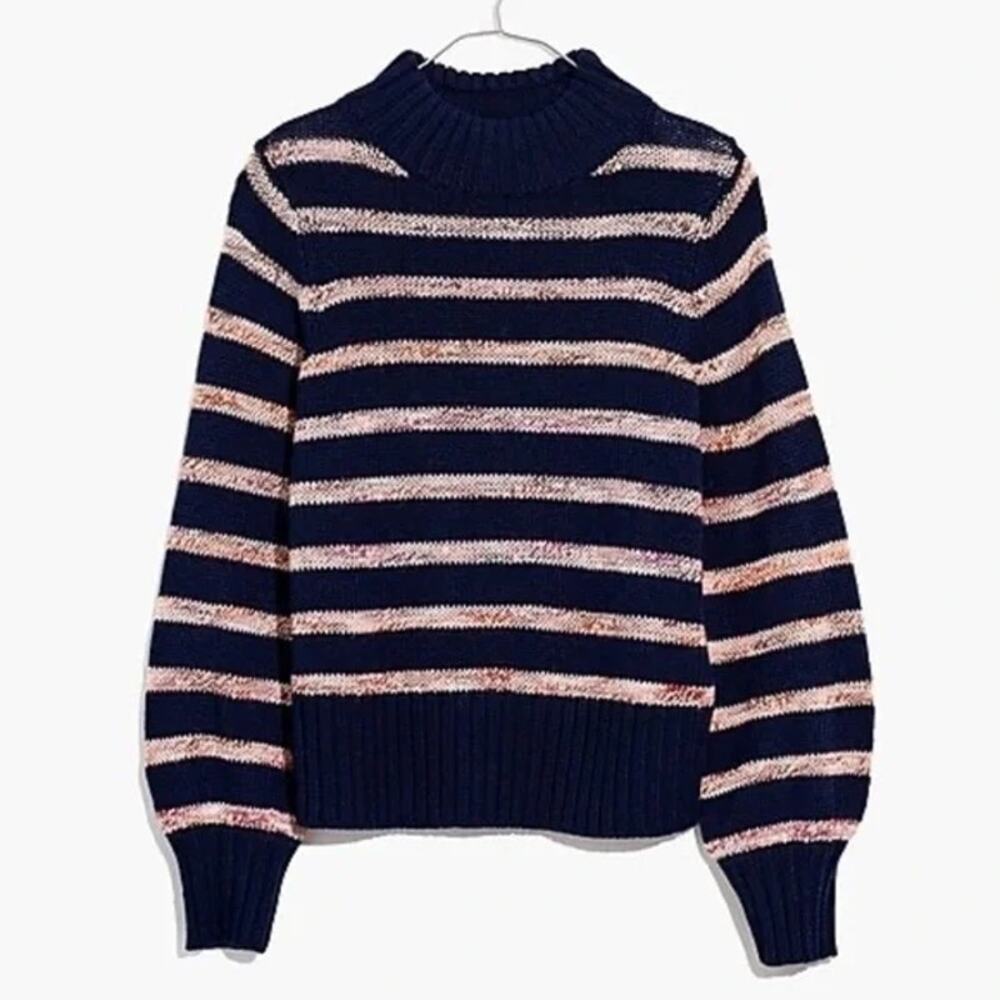 Madewell Striped Metcalfe Mockneck Wool Blend Sweater
